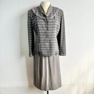 1950s Midcentury Gray Wool Blend Skirt Suit
